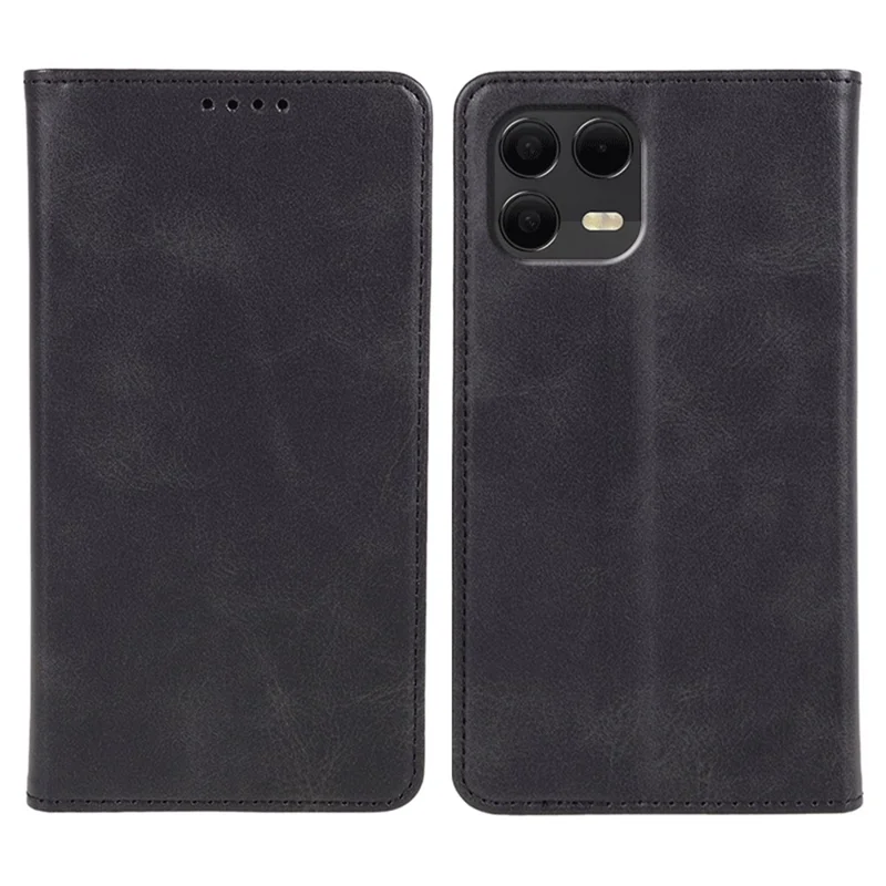 Étui pour T-Mobile Revvl 8 Pro, étui en cuir PU magnétique fort, texture de veau - Noir