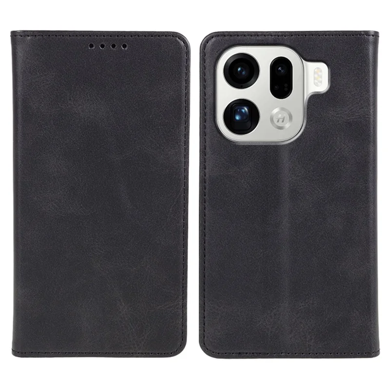 Oppo Find X9 Pro 5G-hoesje met sterke magnetische sluiting van PU-leer met kalfstextuur - Zwart