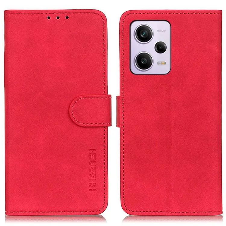KHAZNEH For Xiaomi Redmi Note 12 Pro+ 5G Magnetic Clasp Retro PU Leather Phone Case Wallet Stand Full Protection Cover - Red