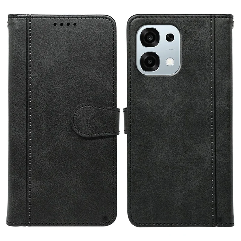 For Oppo A6 Pro 5G Case Calf Texture Leather Stand Book Style Phone Cover - Black
