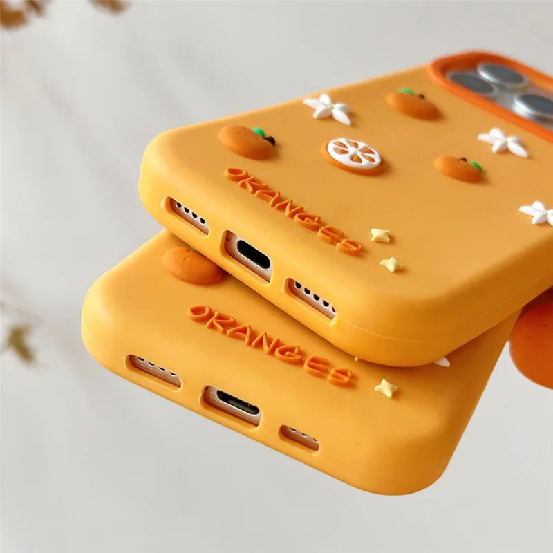 Capa de Silicone para iPhone 16 Pro Max com Pendente Fofo em Forma de Laranja, Capa Traseira Antiimpacto para Telemóvel