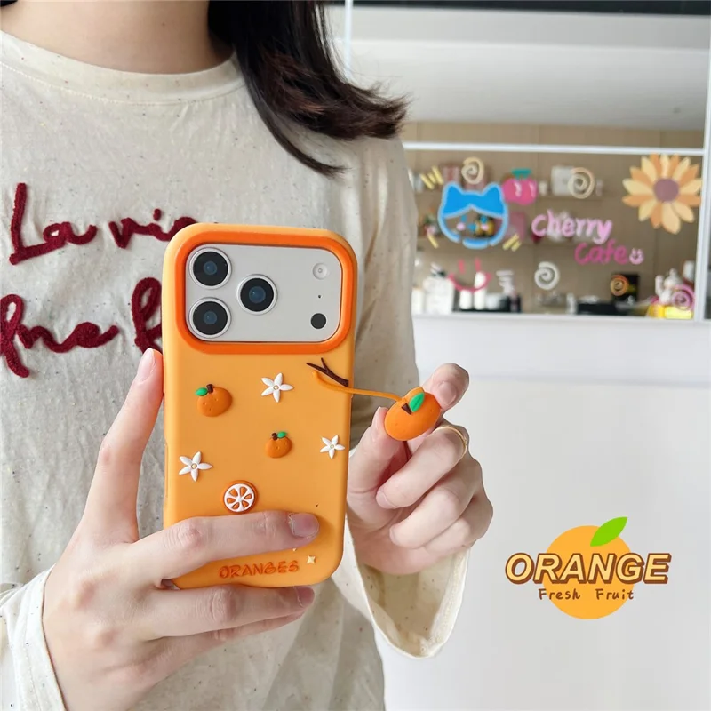 Cover in Silicone per iPhone 17 Pro Max con Ciondolo a Forma di Arancia Carino, Protezione Posteriore Antiurto