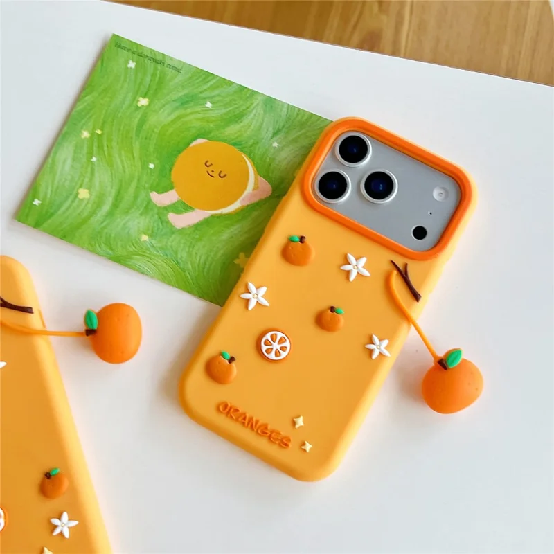 Cover in Silicone per iPhone 17 Pro Max con Ciondolo a Forma di Arancia Carino, Protezione Posteriore Antiurto