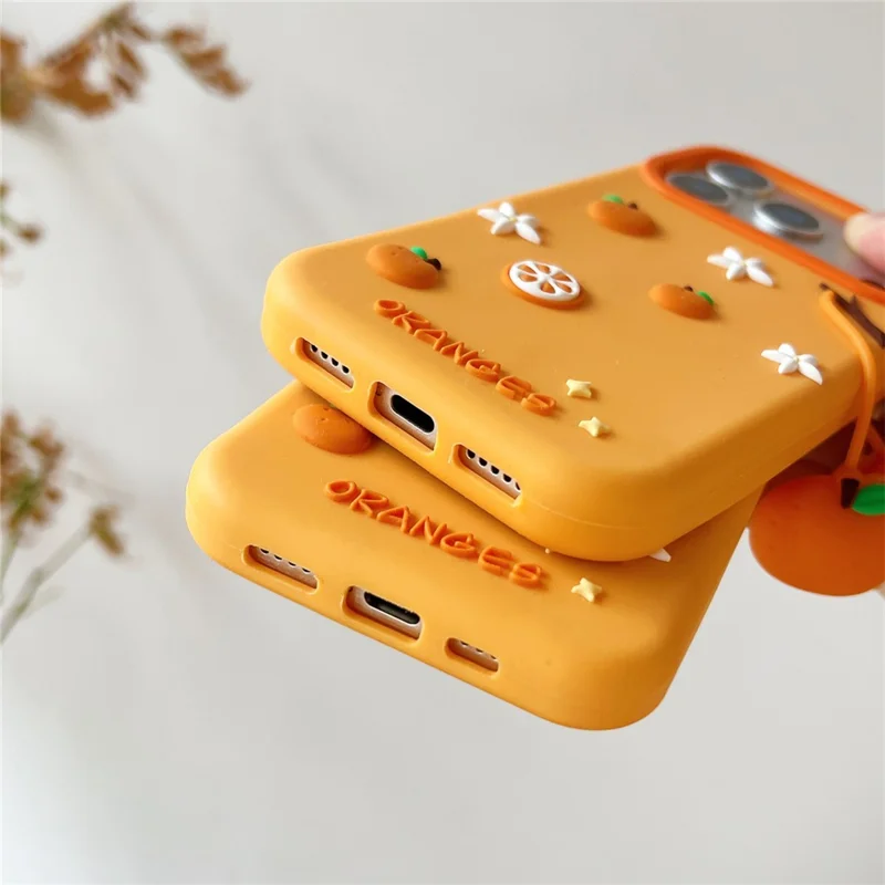 For iPhone 17 Pro Silicone Case Cute Orange Shape Pendant Shockproof Phone Back Cover