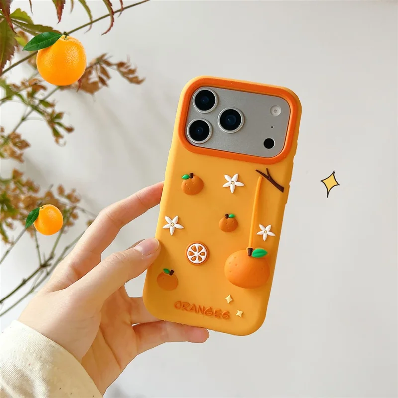 For iPhone 17 Pro Silicone Case Cute Orange Shape Pendant Shockproof Phone Back Cover