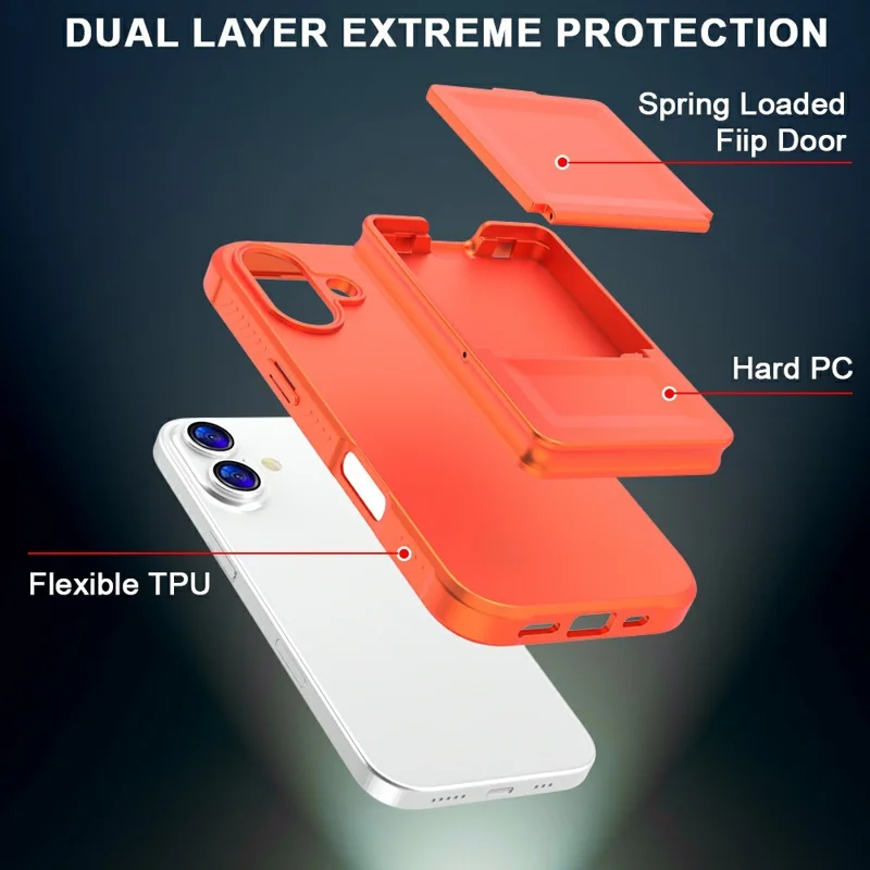 For iPhone 17 Hoesje Skin-Touch Met Pasjeshouder TPU + PC Telefoonhoesje met Spiegelstandaard - Oranje