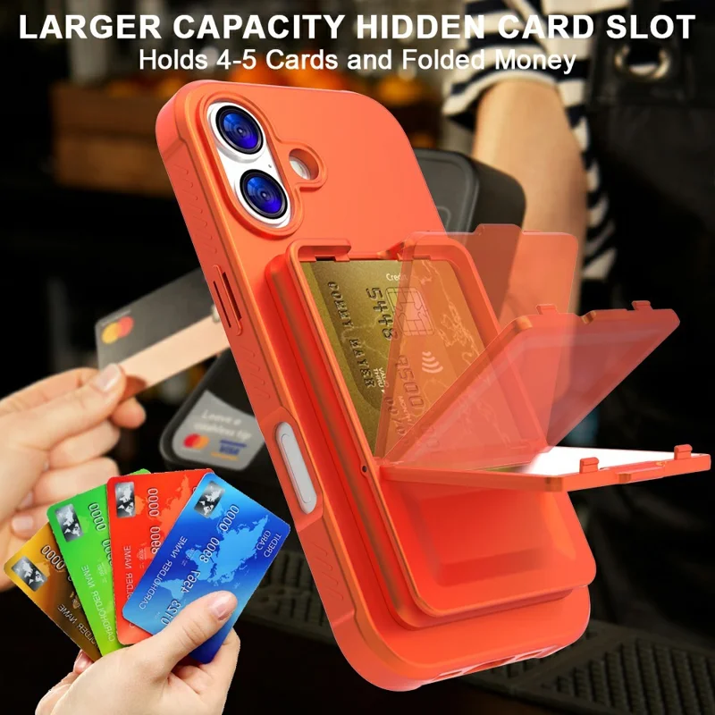 For iPhone 17 Hoesje Skin-Touch Met Pasjeshouder TPU + PC Telefoonhoesje met Spiegelstandaard - Oranje