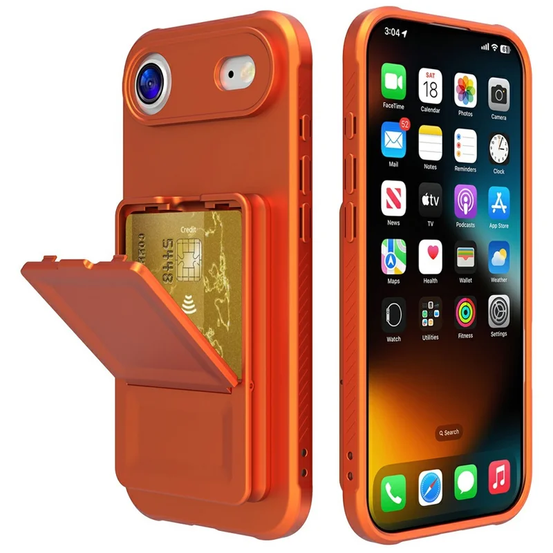 For iPhone Air Case Skin-Touch Card Holder TPU + PC Phone Cover with Mirror Kickstand - Orange
