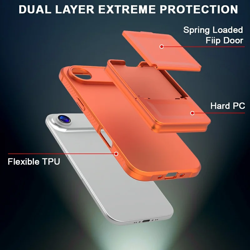 For iPhone Air Case Skin-Touch Card Holder TPU + PC Phone Cover with Mirror Kickstand - Orange