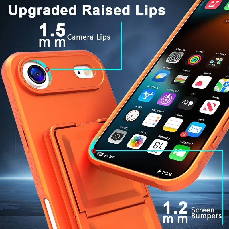 For iPhone Air Case Skin-Touch Card Holder TPU + PC Phone Cover with Mirror Kickstand - Orange