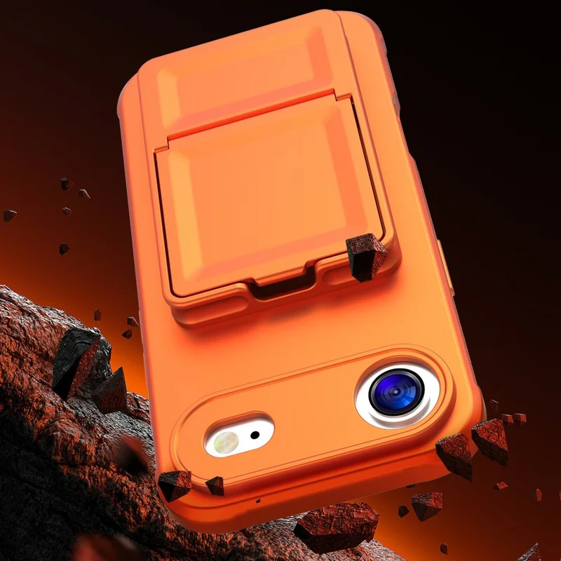 For iPhone Air Case Skin-Touch Card Holder TPU + PC Phone Cover with Mirror Kickstand - Orange