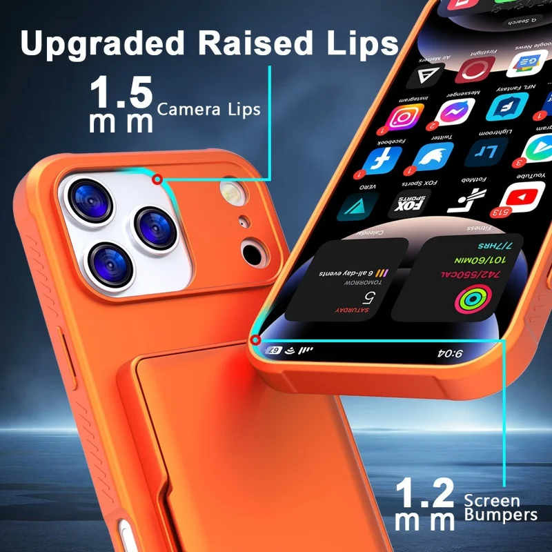 For iPhone 17 Pro Max Case PC + TPU Phone Cover with Hidden Mirror Card Holder Kickstand - Orange