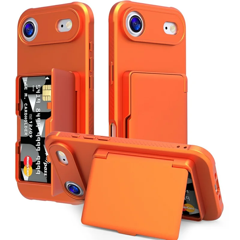 For iPhone Air Case PC + TPU Phone Cover with Hidden Mirror Card Holder Kickstand - Orange