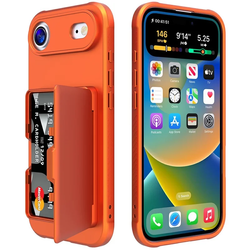 For iPhone Air Case PC + TPU Phone Cover with Hidden Mirror Card Holder Kickstand - Orange