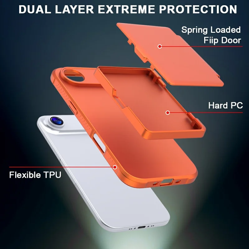 For iPhone Air Case PC + TPU Phone Cover with Hidden Mirror Card Holder Kickstand - Orange