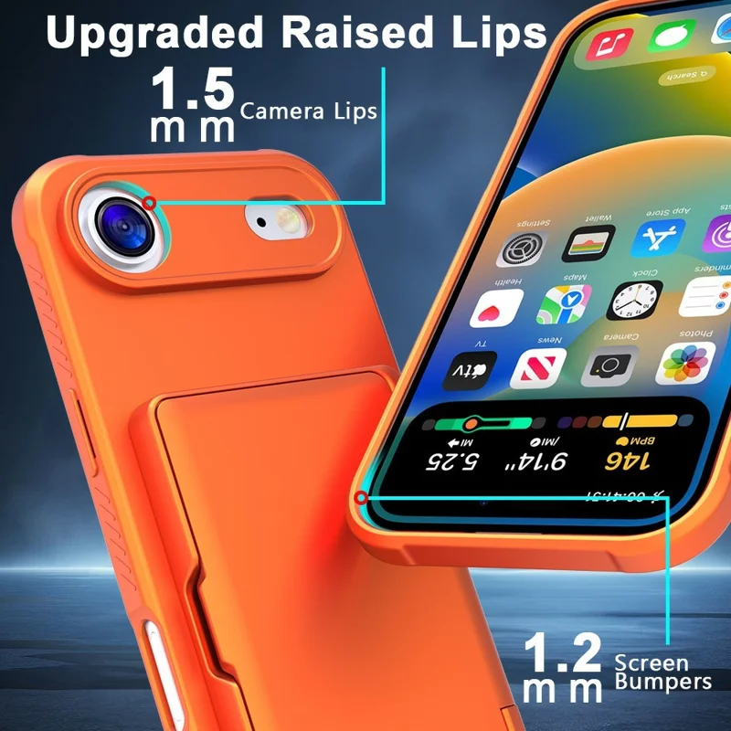 For iPhone Air Case PC + TPU Phone Cover with Hidden Mirror Card Holder Kickstand - Orange