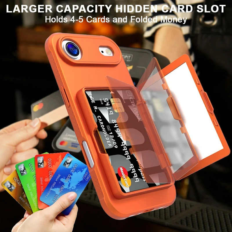 For iPhone Air Case PC + TPU Phone Cover with Hidden Mirror Card Holder Kickstand - Orange
