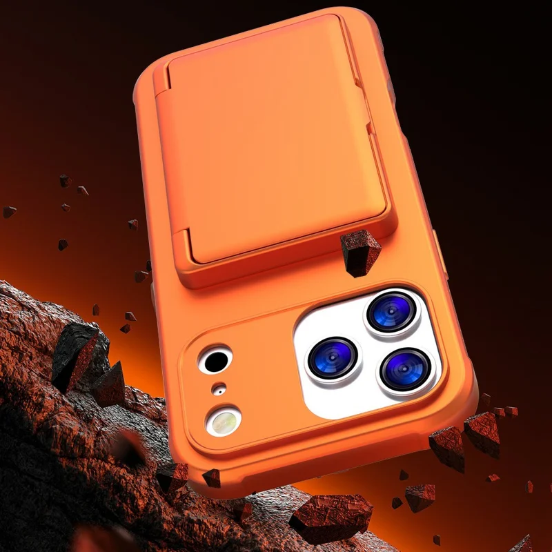 For iPhone Air Case PC + TPU Phone Cover with Hidden Mirror Card Holder Kickstand - Orange