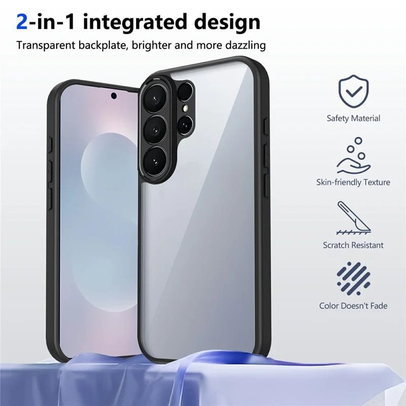 For Samsung Galaxy S26 Ultra Case Matte Skin Touch Clear PC + TPU Shockproof Phone Back Cover - Black