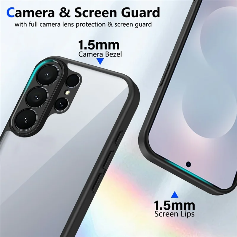 For Samsung Galaxy S26 Ultra Case Matte Skin Touch Clear PC + TPU Shockproof Phone Back Cover - Black