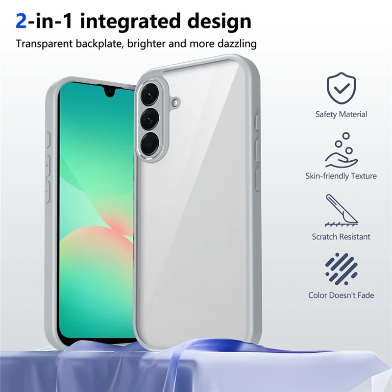 For Samsung Galaxy S26+ Case Matte Skin Touch Clear PC + TPU Shockproof Phone Back Cover - Grey