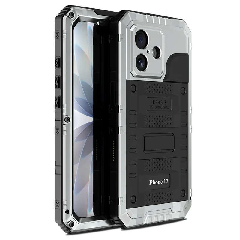 IP68 Waterproof Phone Case for iPhone 17 Metal + Silicone Cover with Screen Protector - Silver