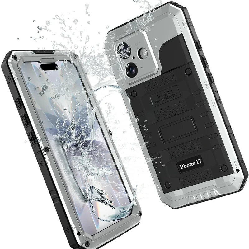 IP68 Waterproof Phone Case for iPhone 17 Metal + Silicone Cover with Screen Protector - Silver