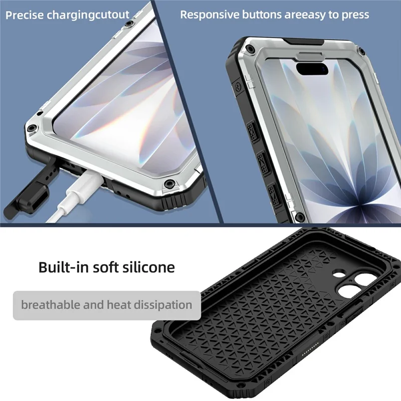 IP68 Waterproof Phone Case for iPhone 17 Metal + Silicone Cover with Screen Protector - Silver