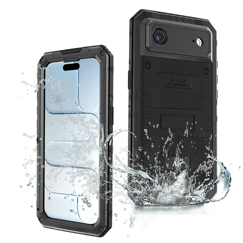 Capa à Prova d'Água IP68 para iPhone Air em Metal + Silicone com Proteção de Ecrã - Preto