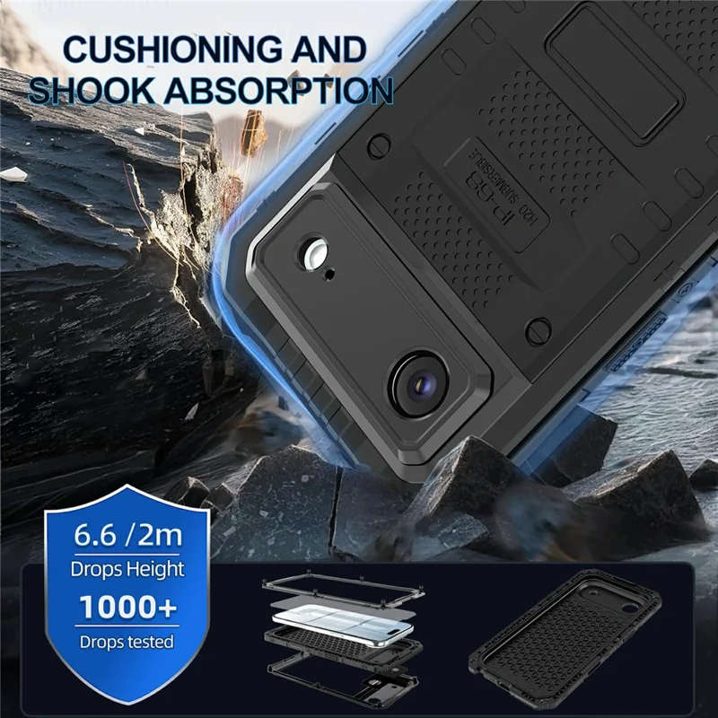 Capa à Prova d'Água IP68 para iPhone Air em Metal + Silicone com Proteção de Ecrã - Preto