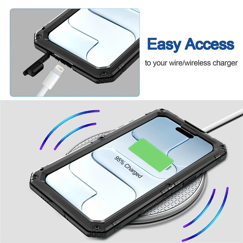 Capa à Prova d'Água IP68 para iPhone Air em Metal + Silicone com Proteção de Ecrã - Preto
