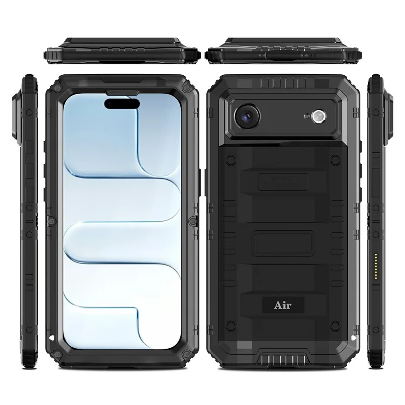 Capa à Prova d'Água IP68 para iPhone Air em Metal + Silicone com Proteção de Ecrã - Preto