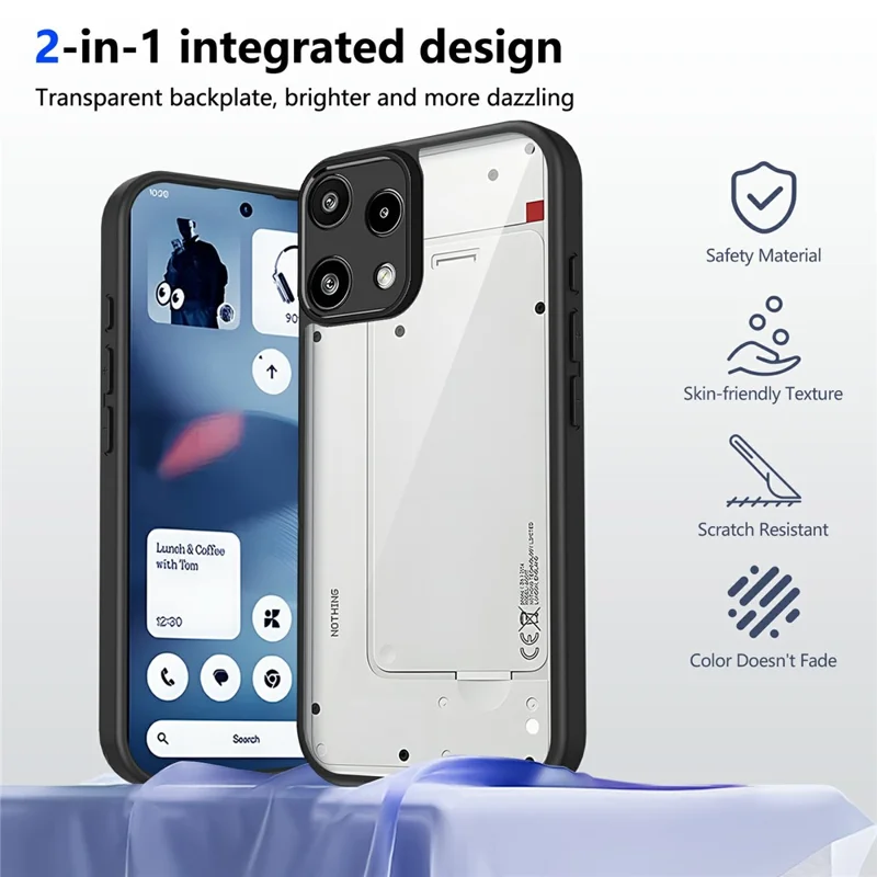 Cover per Nothing Phone (3a) Lite 5G, Cover Posteriore Trasparente Opaco in PC + TPU Antiurto con Finitura Soft Touch - Nero