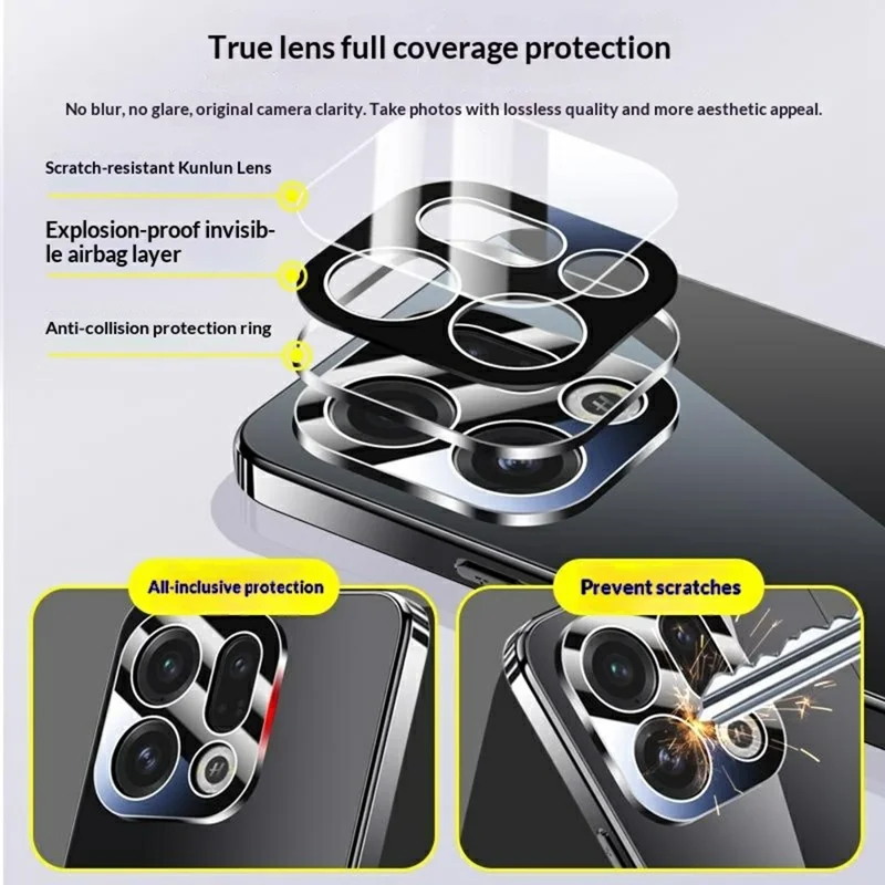 Für Oppo Find X9 5G Hülle Galvanikbeschichtete PC-Handyhülle mit Kameraobjektivschutz – Schwarz