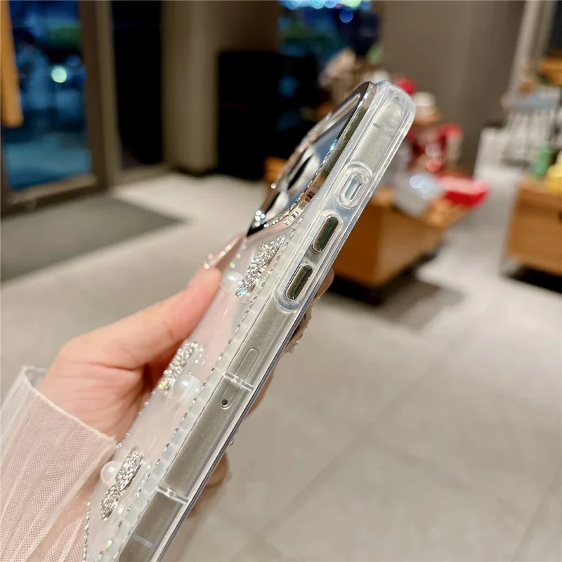 For iPhone 17 Pro Case Shell Texture Butterfly Pearl Rhinestone Decor PC + TPU Phone Cover - Small Butterfly