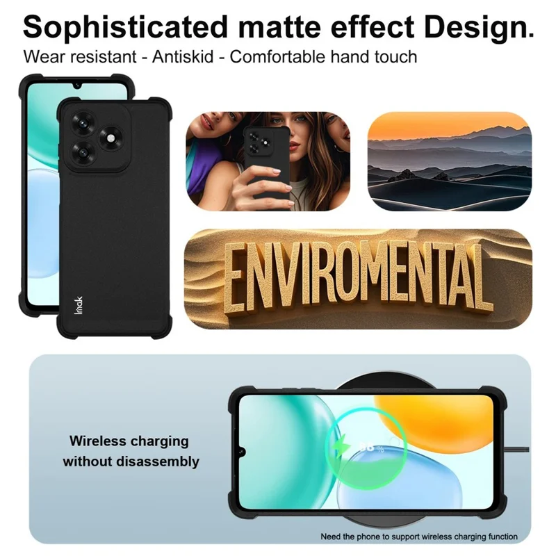 IMAK For Honor X5c Plus 4G / X5c 4G Case TPU Phone Cover Airbag Shockproof Protection - Matte Black