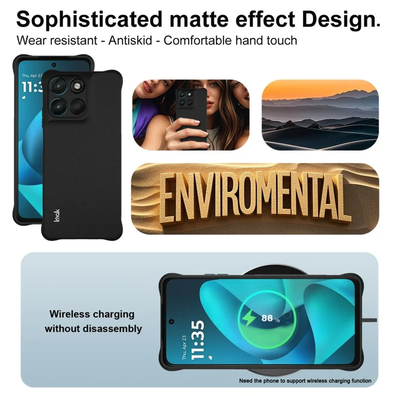 Funda IMAK para Motorola Moto G67 Power 5G / G57 Power 5G, Funda de TPU para Teléfono, Protección a Prueba de Golpes con Airbag - Negro Mate