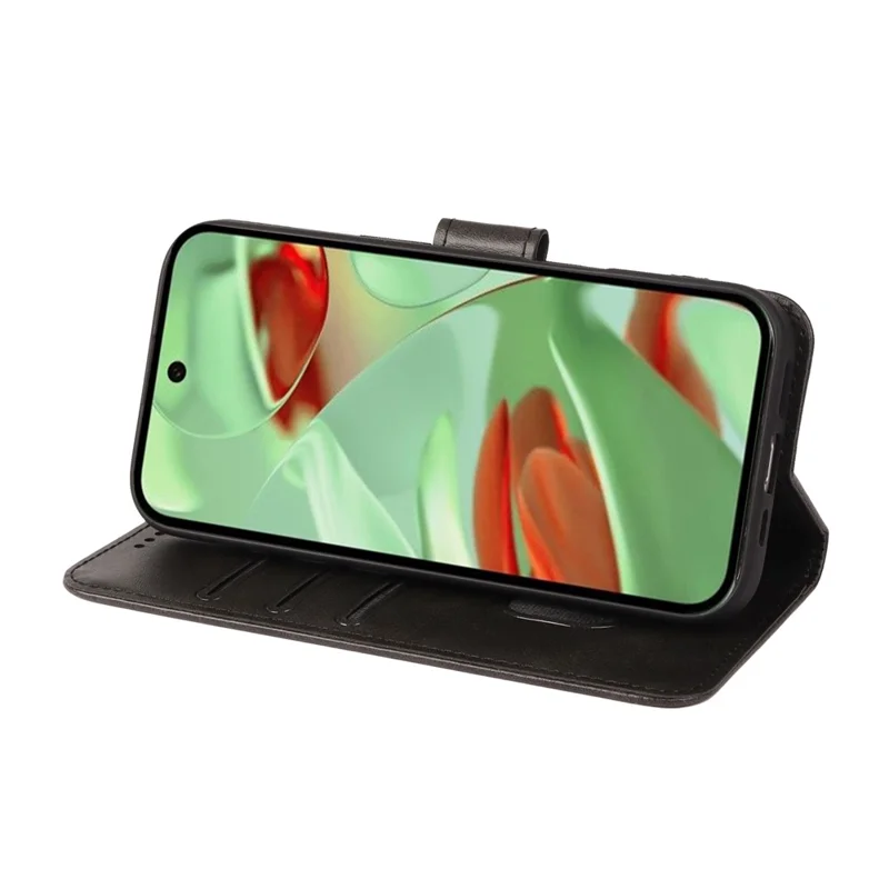 For Google Pixel 9 / 9 Pro Case Wallet Stand Magnetic Clasp Closure Calf Texture Leather Phone Cover - Black