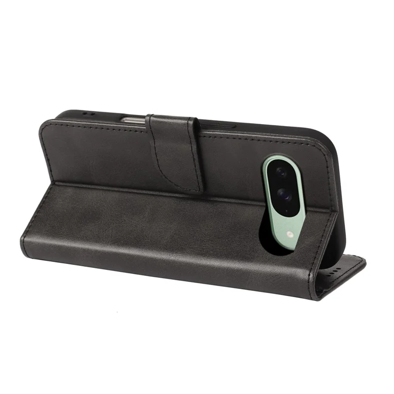For Google Pixel 9 / 9 Pro Case Wallet Stand Magnetic Clasp Closure Calf Texture Leather Phone Cover - Black