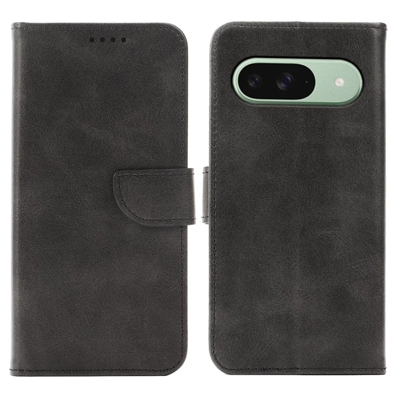 For Google Pixel 10 / 10 Pro Case Wallet Stand Magnetic Clasp Closure Calf Texture Leather Phone Cover - Black