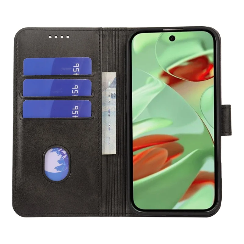 For Google Pixel 10 / 10 Pro Case Wallet Stand Magnetic Clasp Closure Calf Texture Leather Phone Cover - Black