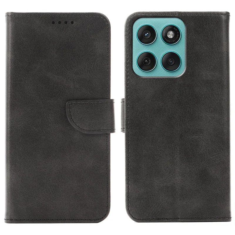 Чехол для Motorola Edge 60 Fusion 5G / Edge 60 5G / Edge 60s 5G, с функцией кошелька, подставки, с магнитной застежкой, из искусственной кожи с текстурой телячьей кожи — черный