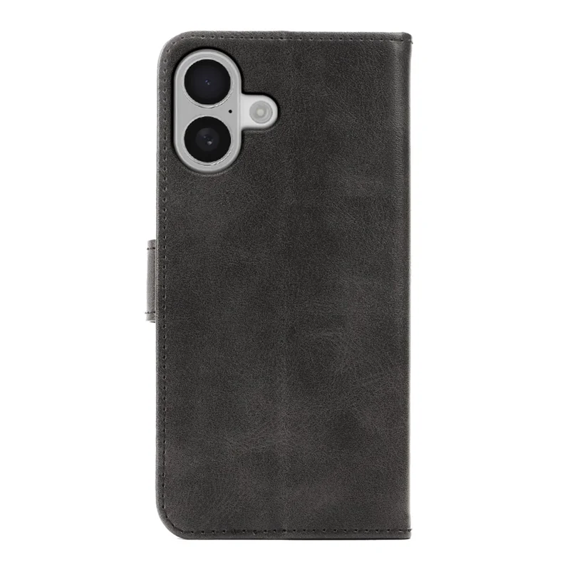 Für iPhone 16 Hülle mit Geldbörse, Ständer, magnetischem Verschluss, Kalbsleder-Optik Ledertasche - Schwarz