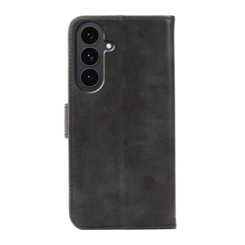 For Samsung Galaxy S24 FE Case Wallet Stand Magnetic Clasp Closure Calf Texture Leather Phone Cover - Black