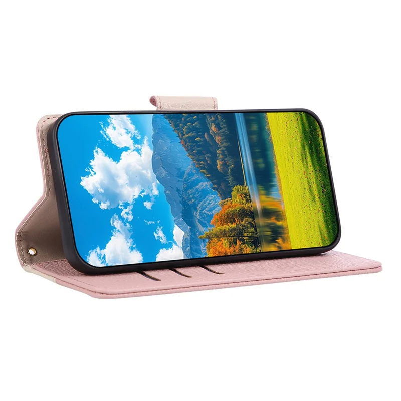 Capa Carteira com Zíper para iPhone 17 Pro, Capa de Telemóvel de Corte de Cor em TPU e Pele PU com Alça - Rosa