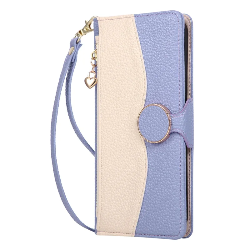 Flip-Case mit Reißverschluss-Portemonnaie für iPhone Air, Farbverlauf aus TPU und PU-Leder mit Strap - Lila