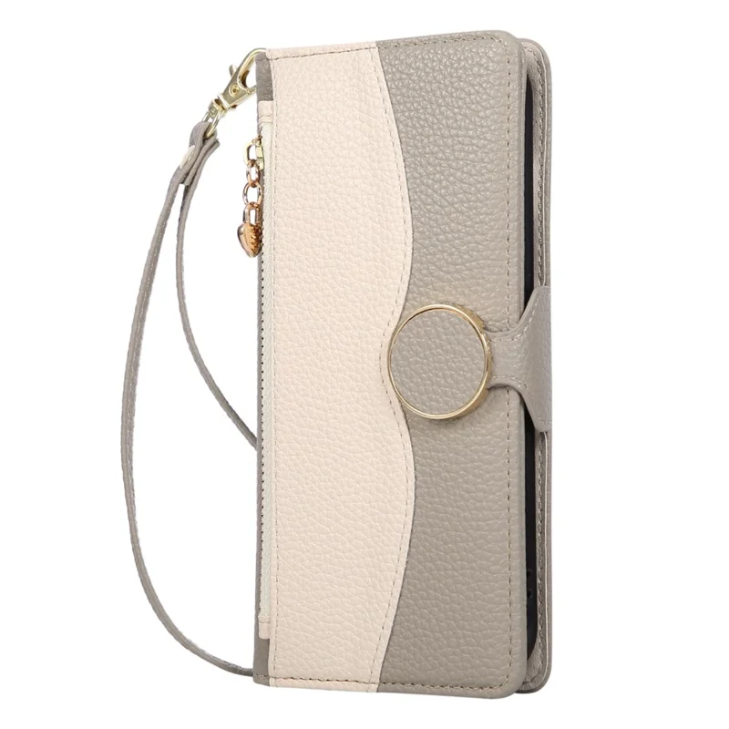 Für iPhone 17 Hülle mit Reißverschluss-Portemonnaie, Farbverbindung, TPU-PU-Leder-Klappcover mit Strap - Grau