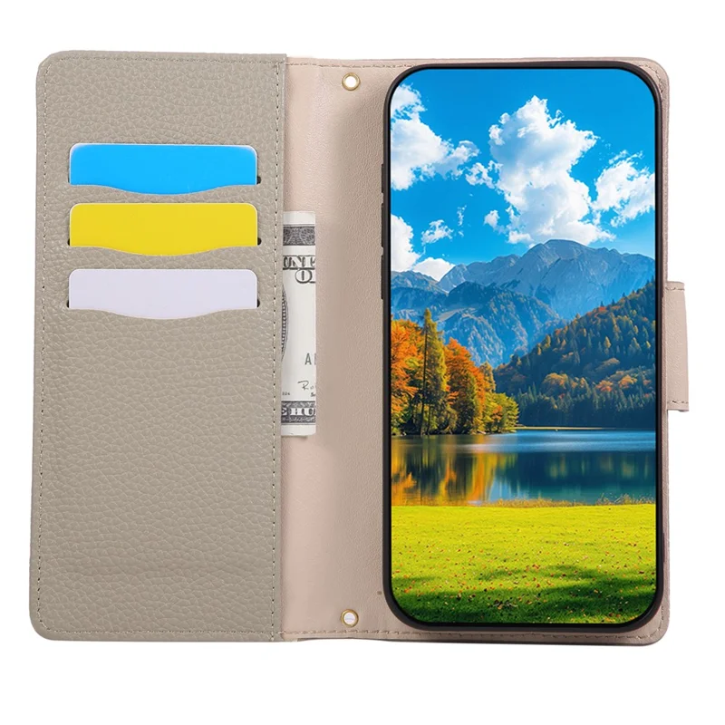 Für iPhone 17 Hülle mit Reißverschluss-Portemonnaie, Farbverbindung, TPU-PU-Leder-Klappcover mit Strap - Grau