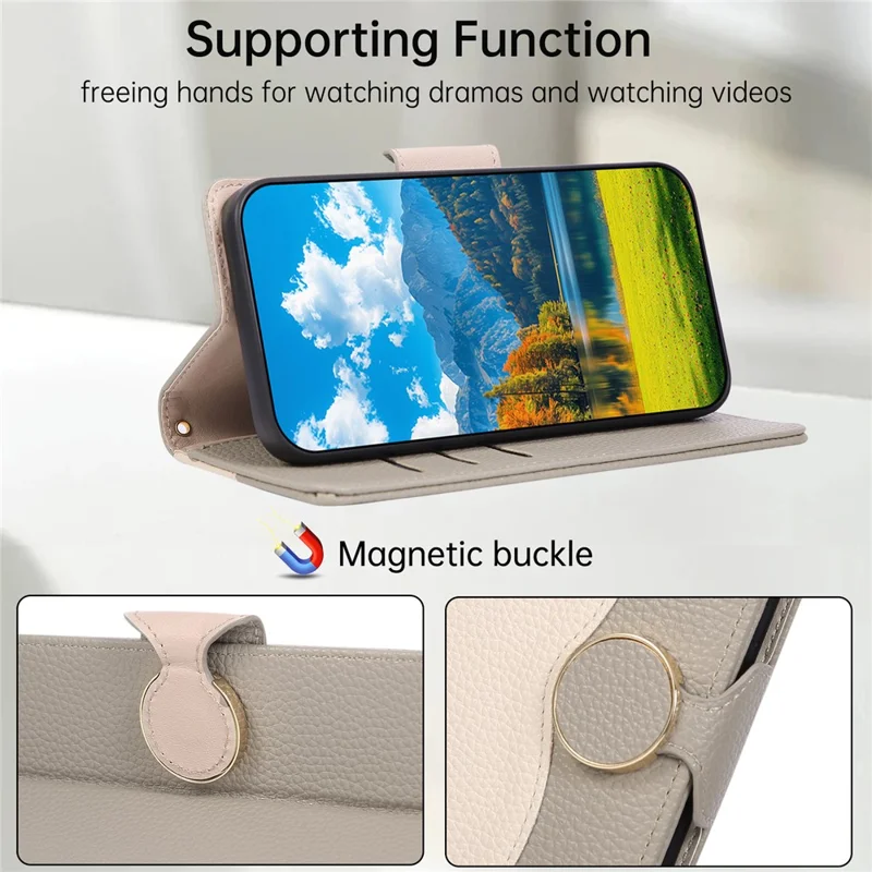 Für iPhone 17 Hülle mit Reißverschluss-Portemonnaie, Farbverbindung, TPU-PU-Leder-Klappcover mit Strap - Grau