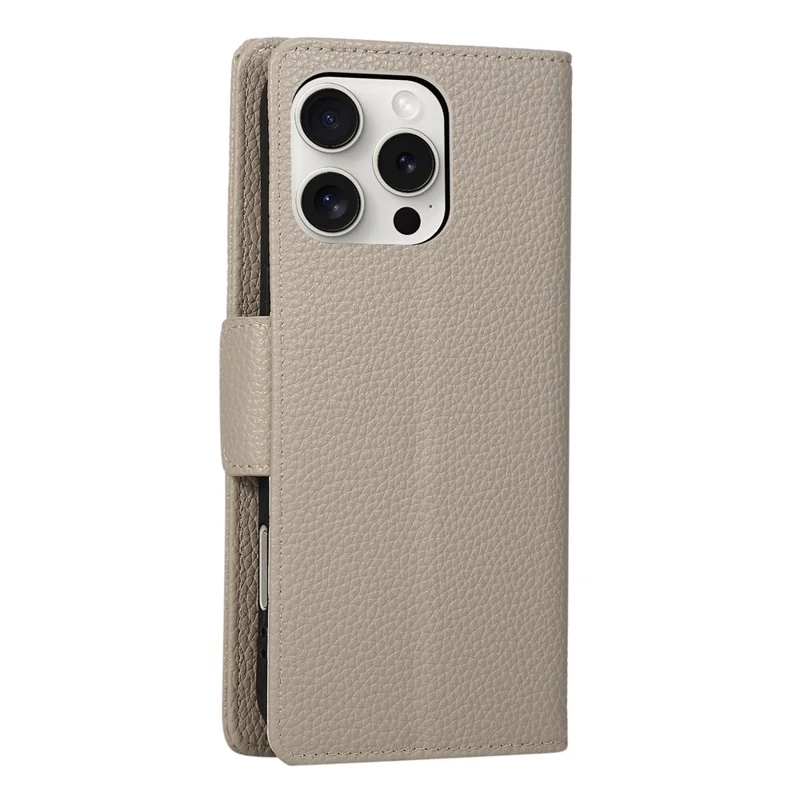 Чехол для iPhone 16 Pro с отделением-кошельком на молнии, цветная комбинированная крышка из ТПУ и искусственной кожи с ремешком — серый